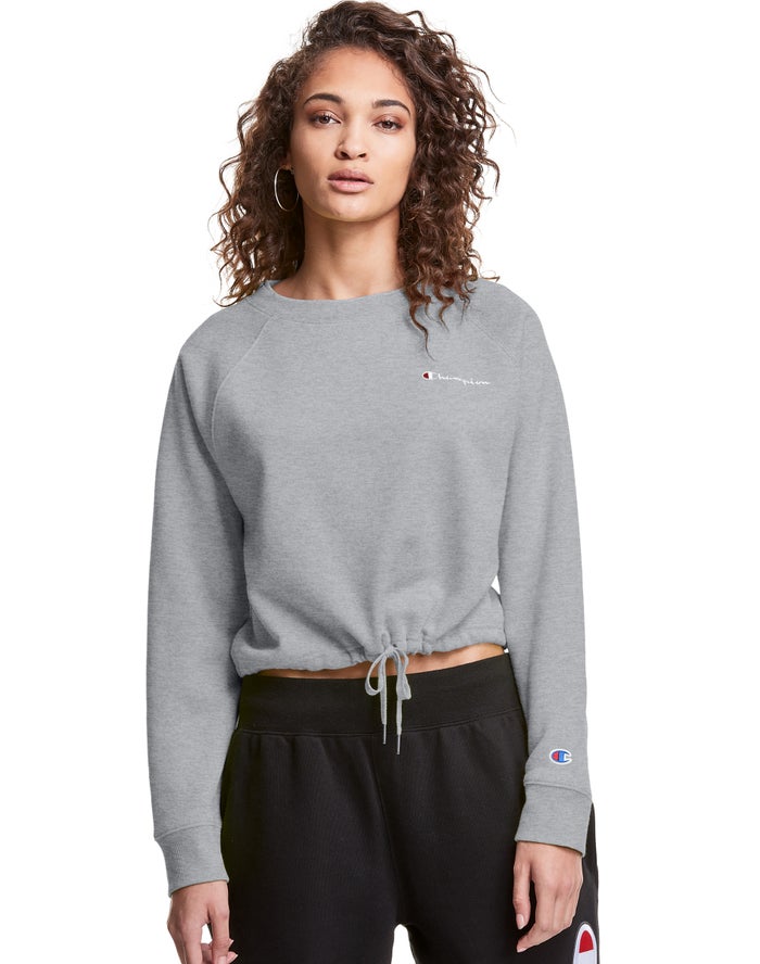 Champion Campus Fleece Cropped Crew Embroidered Script Logo - Naisten Harmaat Collegepaita - Suomi 2